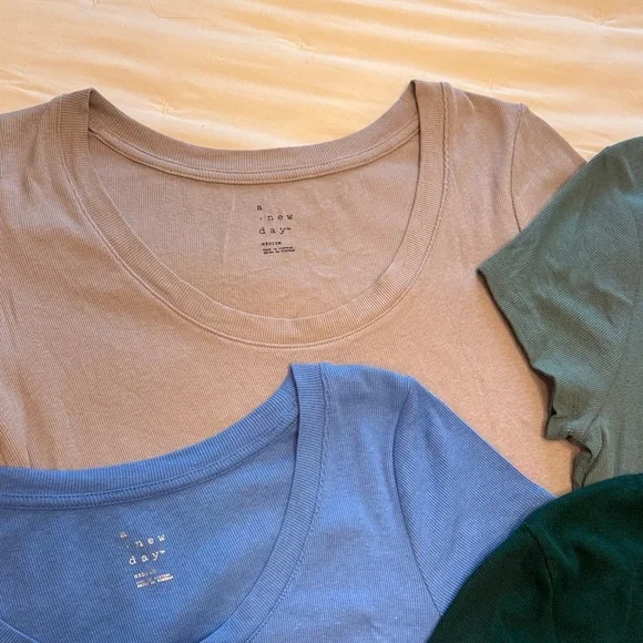 Lot A New Day ribbed tops short long sleeve Women's Assorted Color Tops Set - Picture 2 of 10